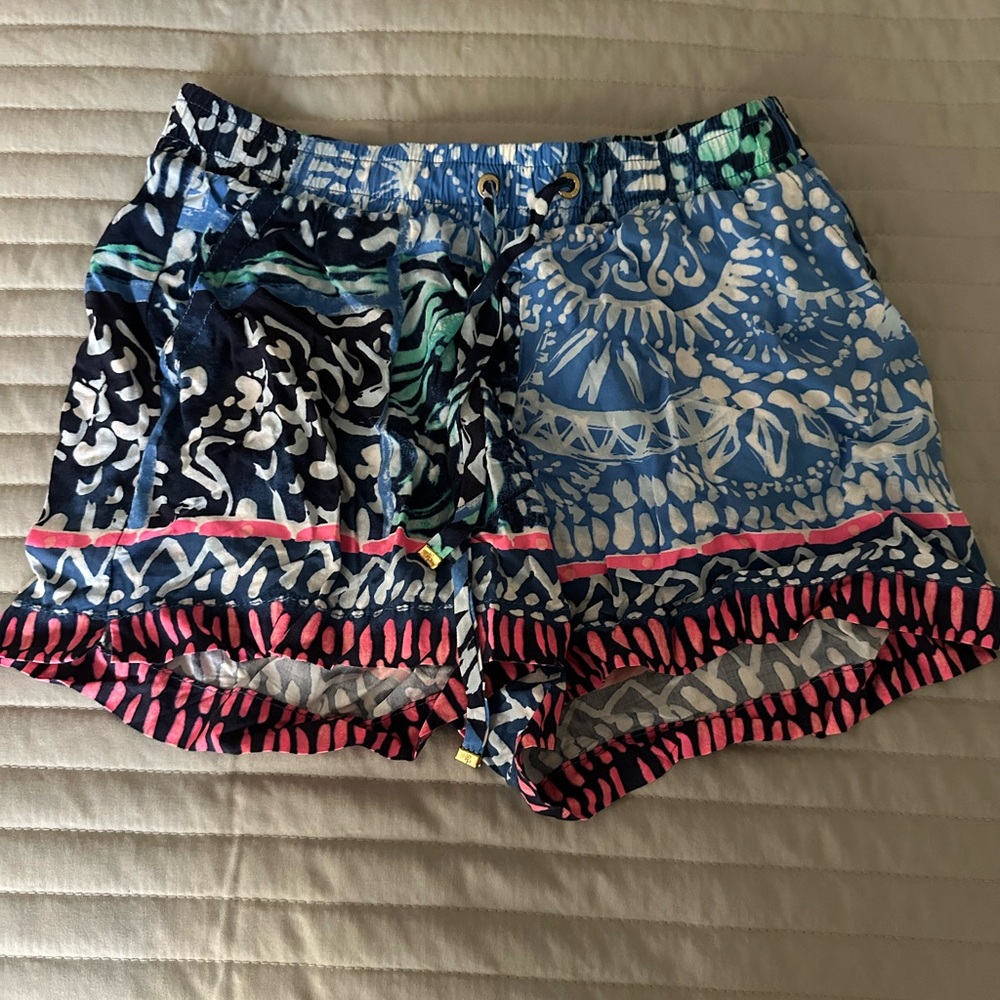 Lilly Pulitzer Blue and Pink Patterned Athletic Shorts